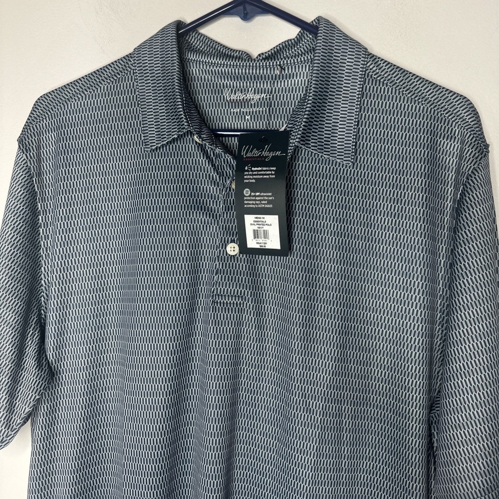 NEW Walter Hagen Essentials Performance Navy‎ Men's M Golf Polo Geometric SPF 25